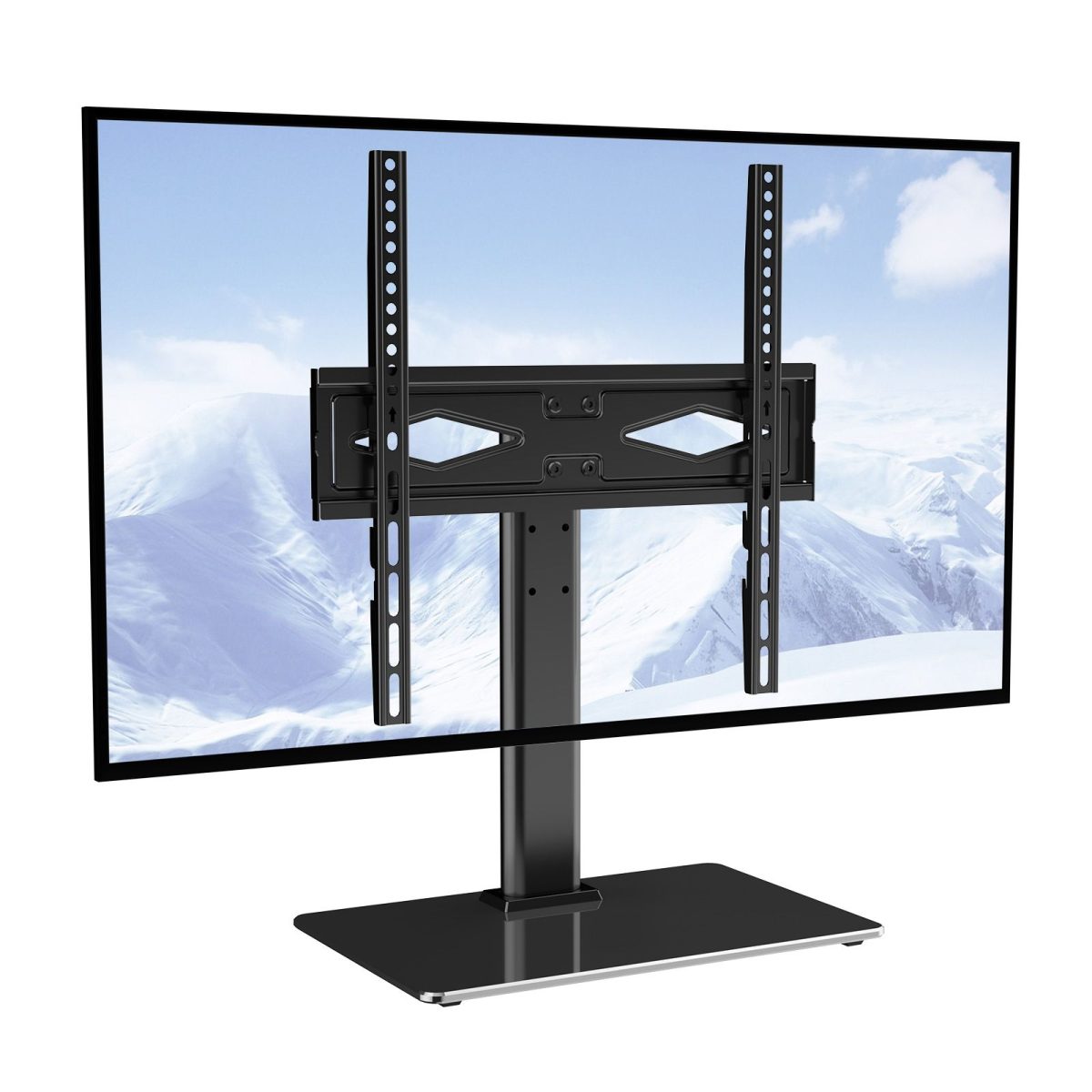 TV Stand Mount, Swivel Universal TV Stand for 32 to 55 inch TVs, Height Adjustable Portable Floor TV Stand with Tempered Glass Base for Bedroom, Living Room - Image 9