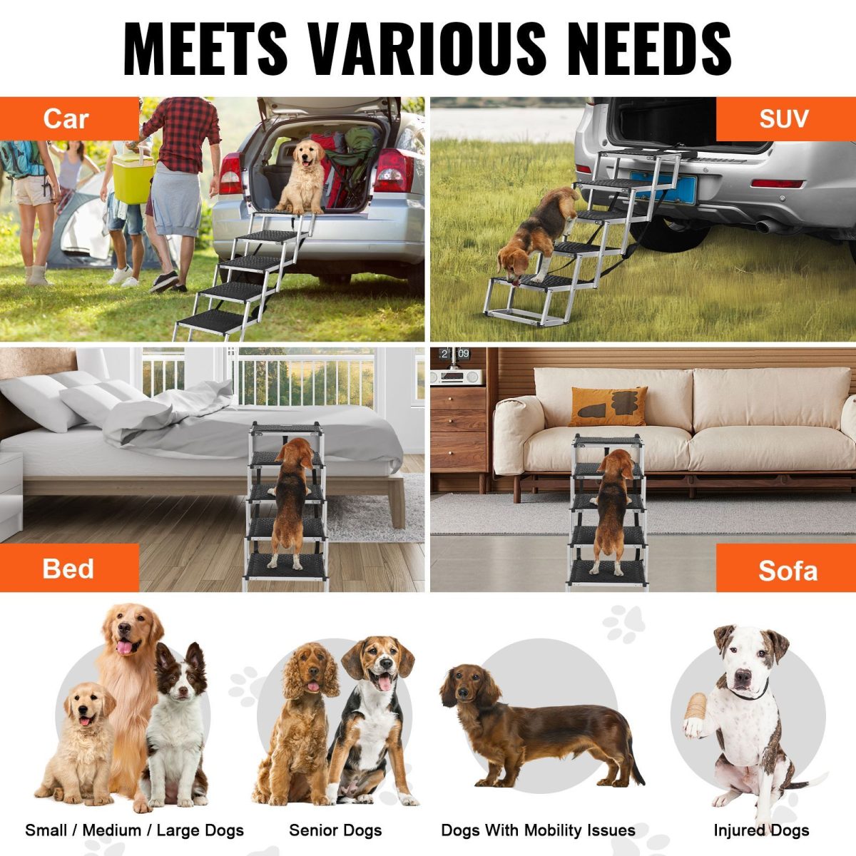 Dog Stair for Cars, Wide 5-step Dog Car Steps, Folding Dog Car Ramp with Nonslip Surface, Portable Pet Steps Lightweight Aluminum for Car, SUV and Truck, Supports up to 150 lbs - Image 2