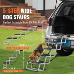 Dog Stair for Cars, Wide 5-step Dog Car Steps, Folding Dog Car Ramp with Nonslip Surface, Portable Pet Steps Lightweight Aluminum for Car, SUV and Truck, Supports up to 150 lbs