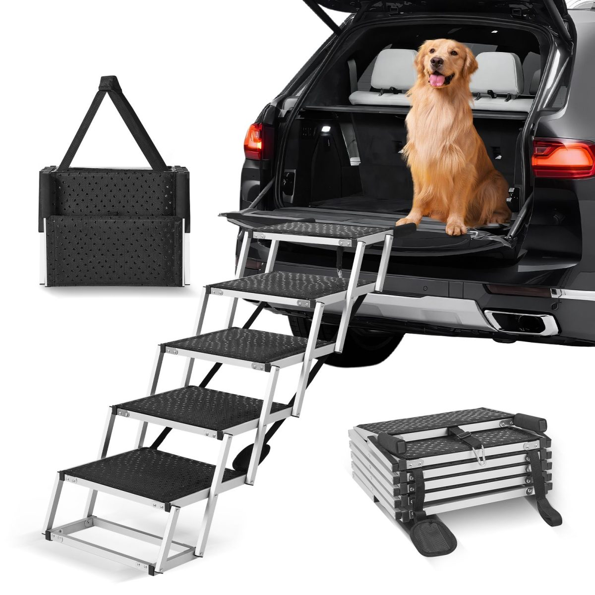 Dog Stair for Cars, Wide 5-step Dog Car Steps, Folding Dog Car Ramp with Nonslip Surface, Portable Pet Steps Lightweight Aluminum for Car, SUV and Truck, Supports up to 150 lbs - Image 5