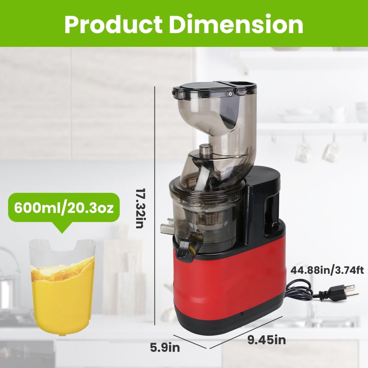 Cold Press Juicer Machine 300W Electric Slow Masticating Juicer for Whole Vegetable and Fruit with Reverse Function 2 Containers Cleaning Brush Clear Marks Easy Cleaning - Image 2