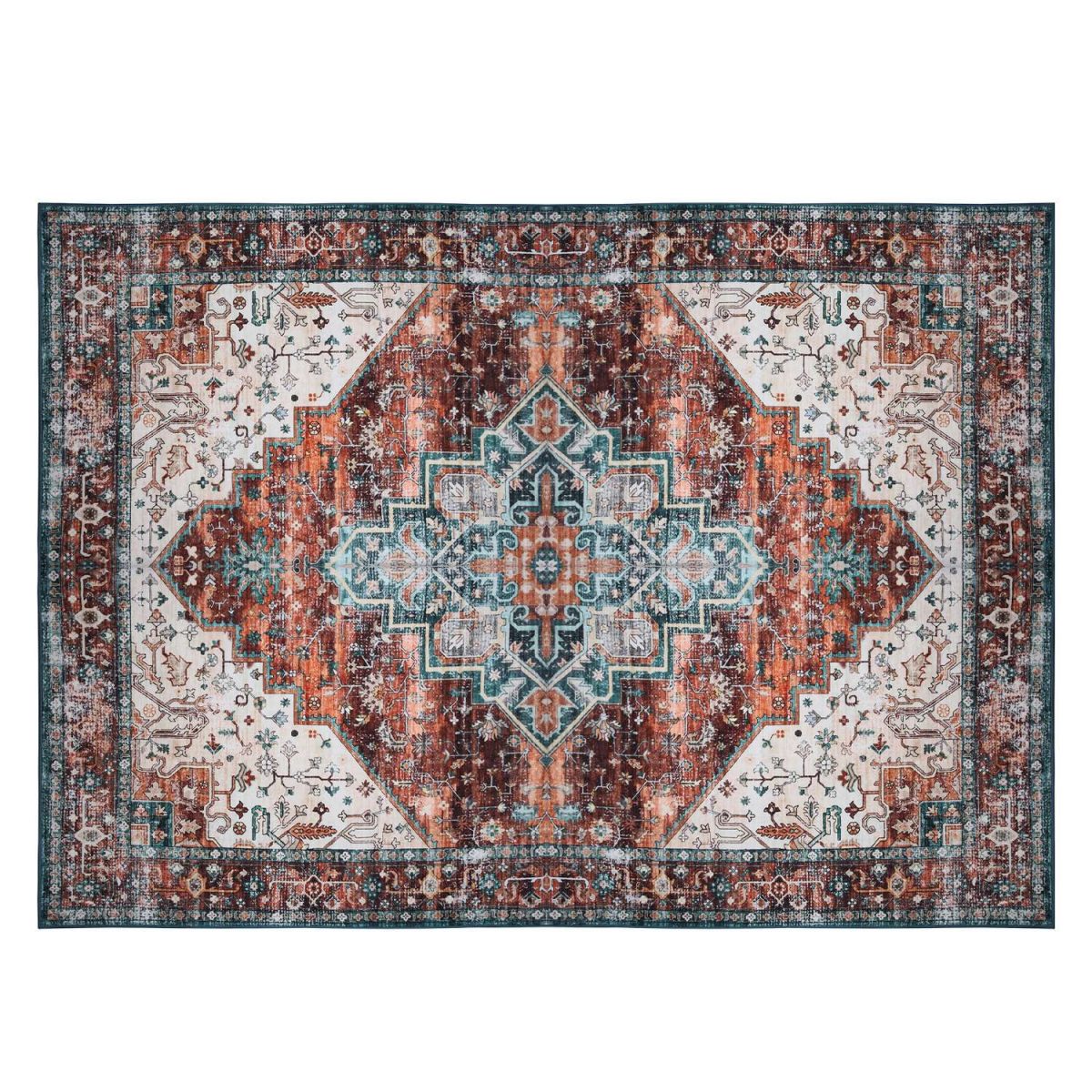 Vintage Area Rug Modern Non Slip Carpet Boho Low Pile Soft Rug Waterproof Machine Washable Rug for Living Room Bedroom Kitchen Dining Room Under Table - Image 12
