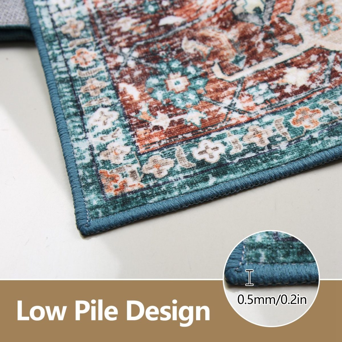 Vintage Area Rug Modern Non Slip Carpet Boho Low Pile Soft Rug Waterproof Machine Washable Rug for Living Room Bedroom Kitchen Dining Room Under Table - Image 16