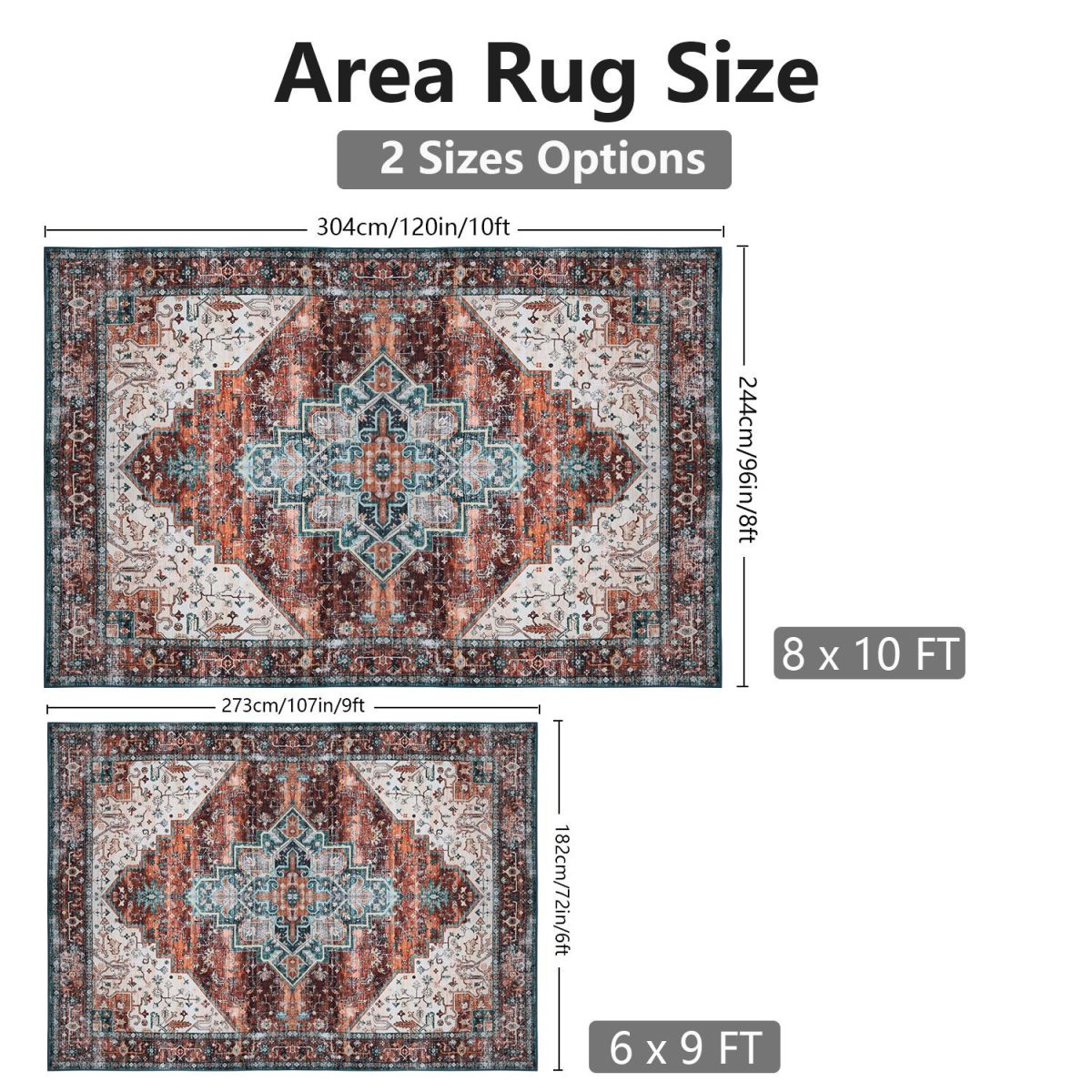 Vintage Area Rug Modern Non Slip Carpet Boho Low Pile Soft Rug Waterproof Machine Washable Rug for Living Room Bedroom Kitchen Dining Room Under Table - Image 17