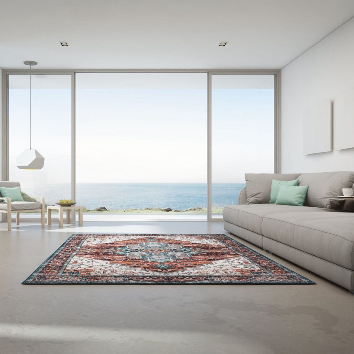 Vintage Area Rug Modern Non Slip Carpet Boho Low Pile Soft Rug Waterproof Machine Washable Rug for Living Room Bedroom Kitchen Dining Room Under Table - Image 18