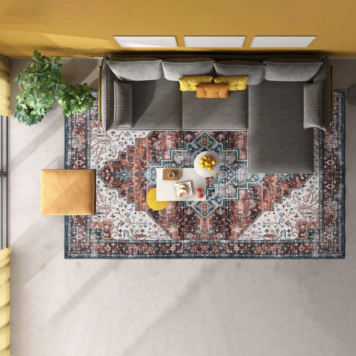Vintage Area Rug Modern Non Slip Carpet Boho Low Pile Soft Rug Waterproof Machine Washable Rug for Living Room Bedroom Kitchen Dining Room Under Table - Image 19