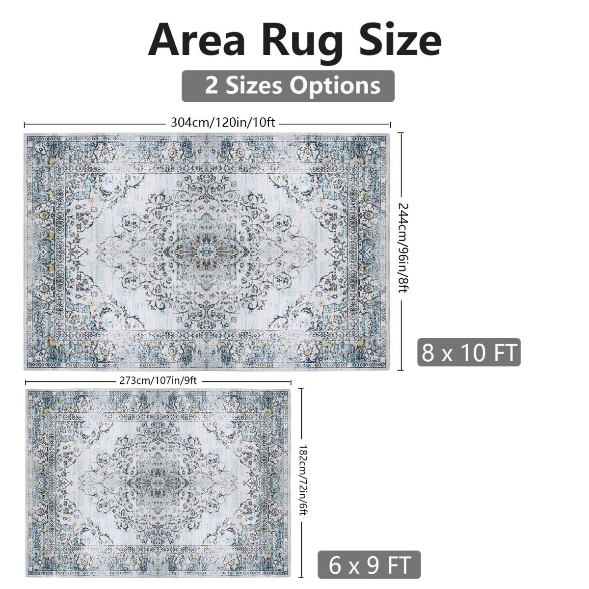 Vintage Area Rug Modern Non Slip Carpet Boho Low Pile Soft Rug Waterproof Machine Washable Rug for Living Room Bedroom Kitchen Dining Room Under Table - Image 40