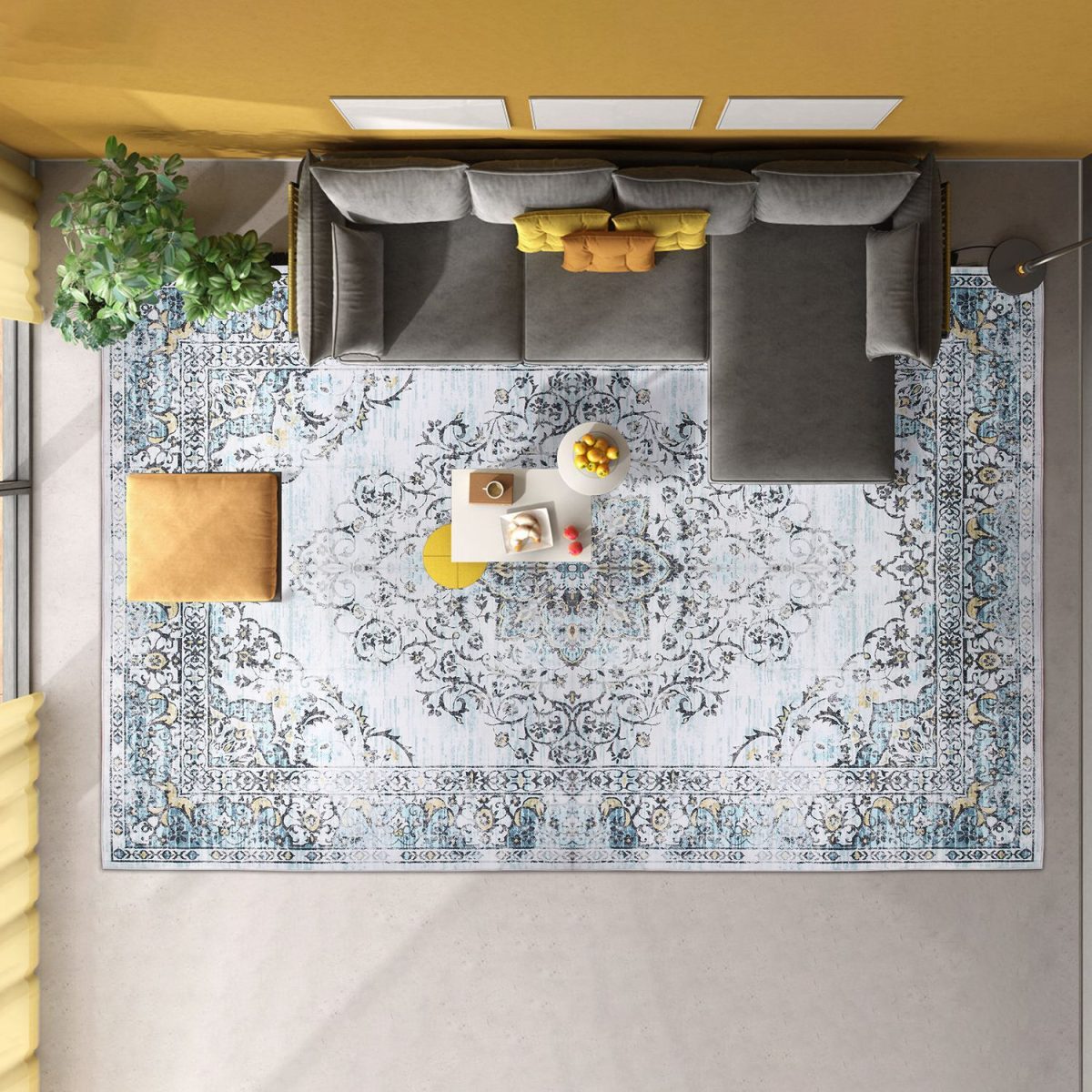 Vintage Area Rug Modern Non Slip Carpet Boho Low Pile Soft Rug Waterproof Machine Washable Rug for Living Room Bedroom Kitchen Dining Room Under Table - Image 42