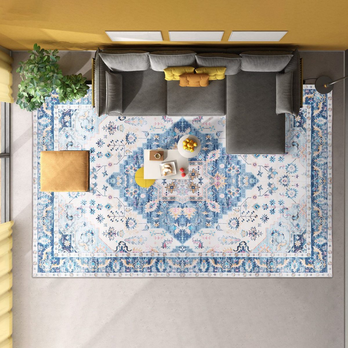 Vintage Area Rug Modern Non Slip Carpet Boho Low Pile Soft Rug Waterproof Machine Washable Rug for Living Room Bedroom Kitchen Dining Room Under Table - Image 28