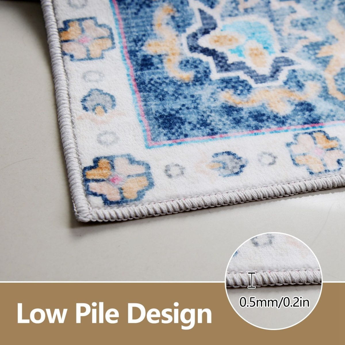 Vintage Area Rug Modern Non Slip Carpet Boho Low Pile Soft Rug Waterproof Machine Washable Rug for Living Room Bedroom Kitchen Dining Room Under Table - Image 32