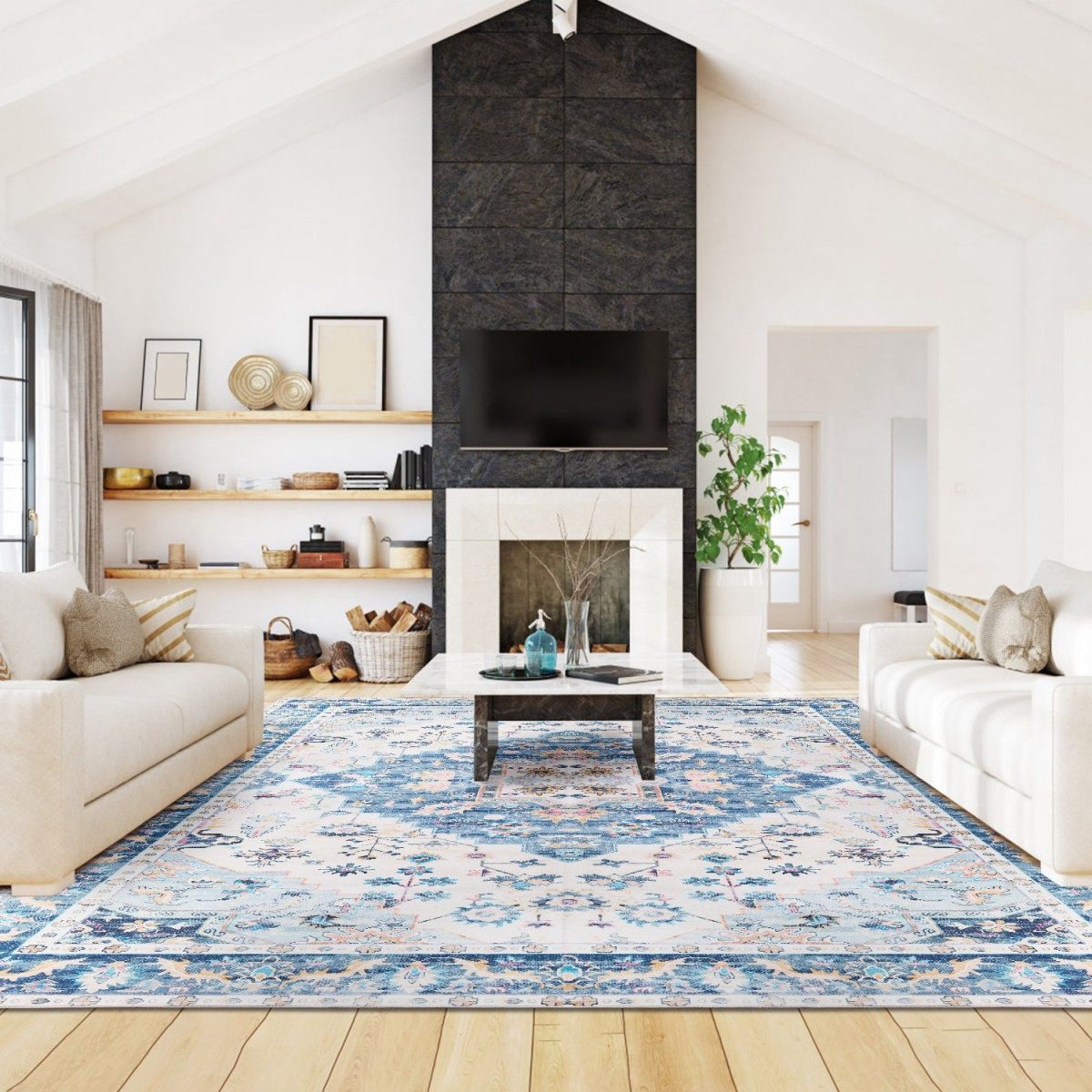 Vintage Area Rug Modern Non Slip Carpet Boho Low Pile Soft Rug Waterproof Machine Washable Rug for Living Room Bedroom Kitchen Dining Room Under Table - Image 34