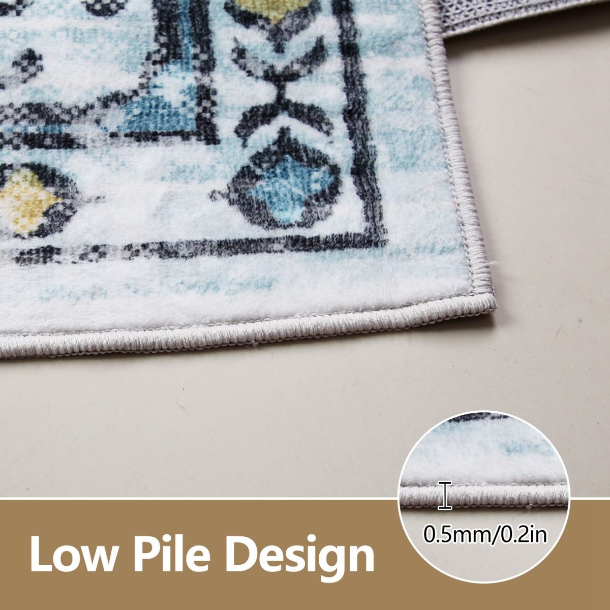 Vintage Area Rug Modern Non Slip Carpet Boho Low Pile Soft Rug Waterproof Machine Washable Rug for Living Room Bedroom Kitchen Dining Room Under Table - Image 8