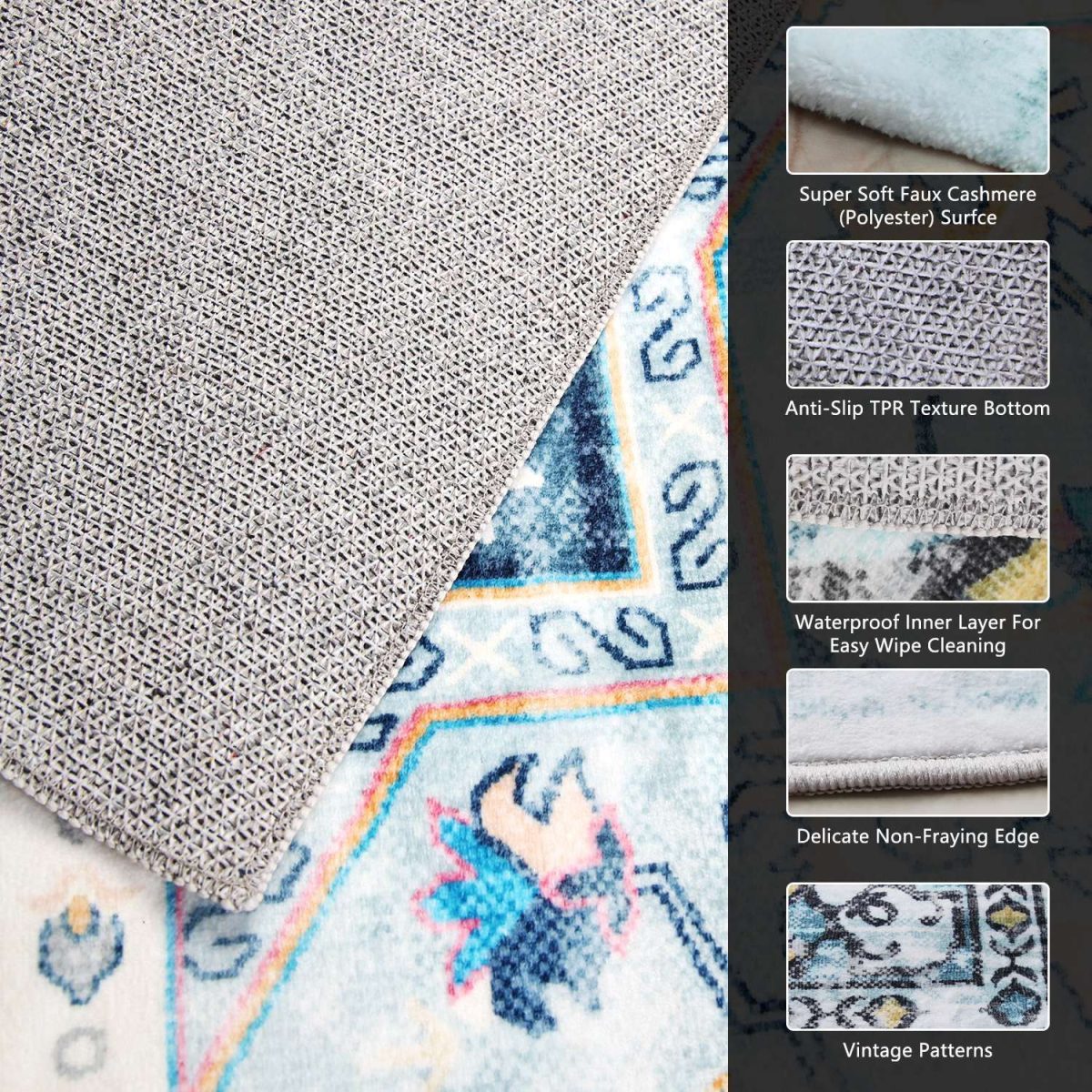 Vintage Area Rug Modern Non Slip Carpet Boho Low Pile Soft Rug Waterproof Machine Washable Rug for Living Room Bedroom Kitchen Dining Room Under Table - Image 21