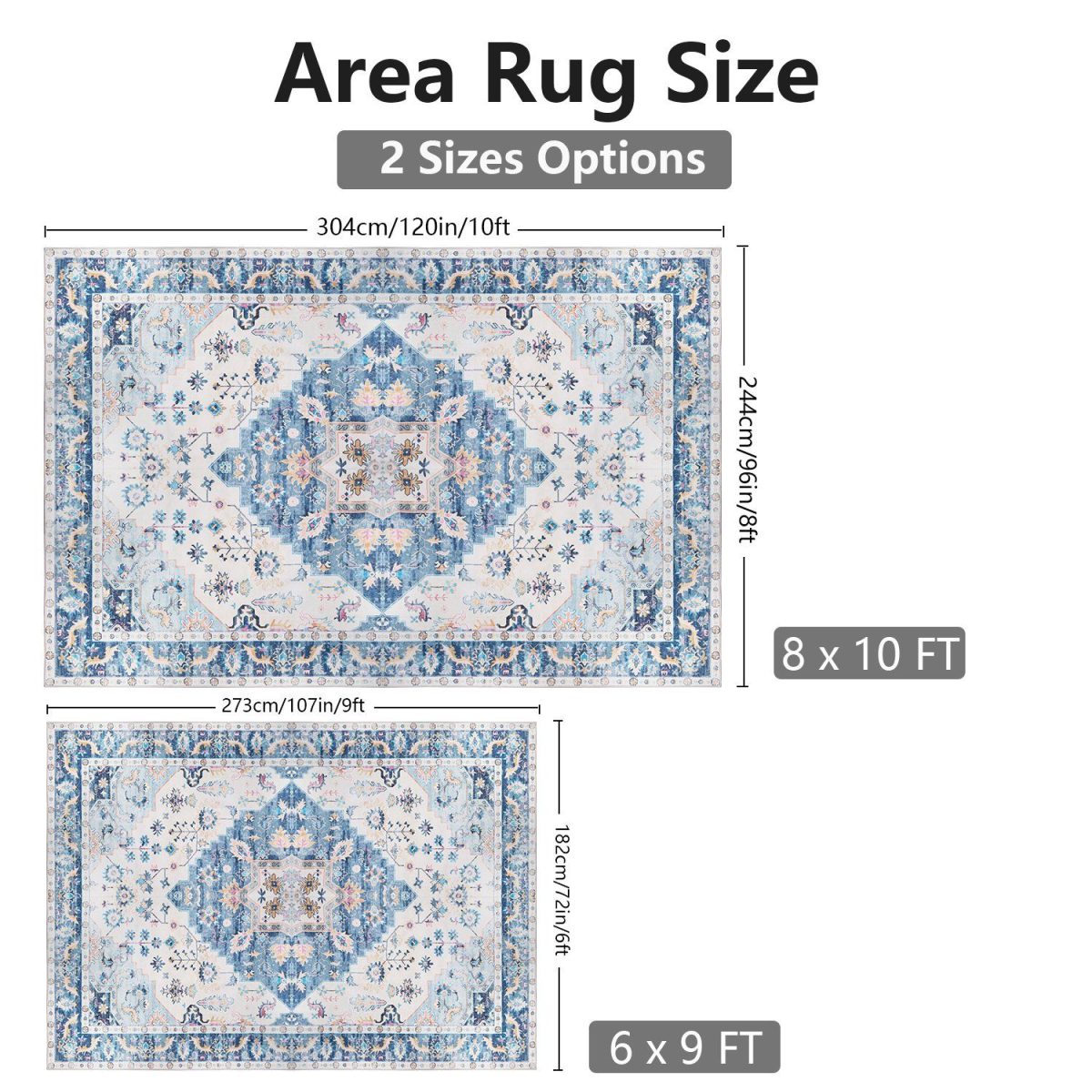 Vintage Area Rug Modern Non Slip Carpet Boho Low Pile Soft Rug Waterproof Machine Washable Rug for Living Room Bedroom Kitchen Dining Room Under Table - Image 25