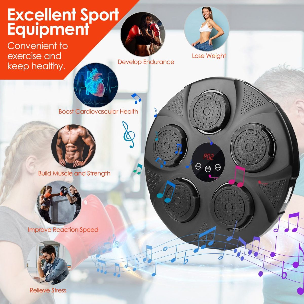 Music Boxing Machine Electronic Wall Target Punching Pad LED Lighted Sandbag Boxing Training Machine Exercise Equipment with Adult Boxing Gloves - Image 12