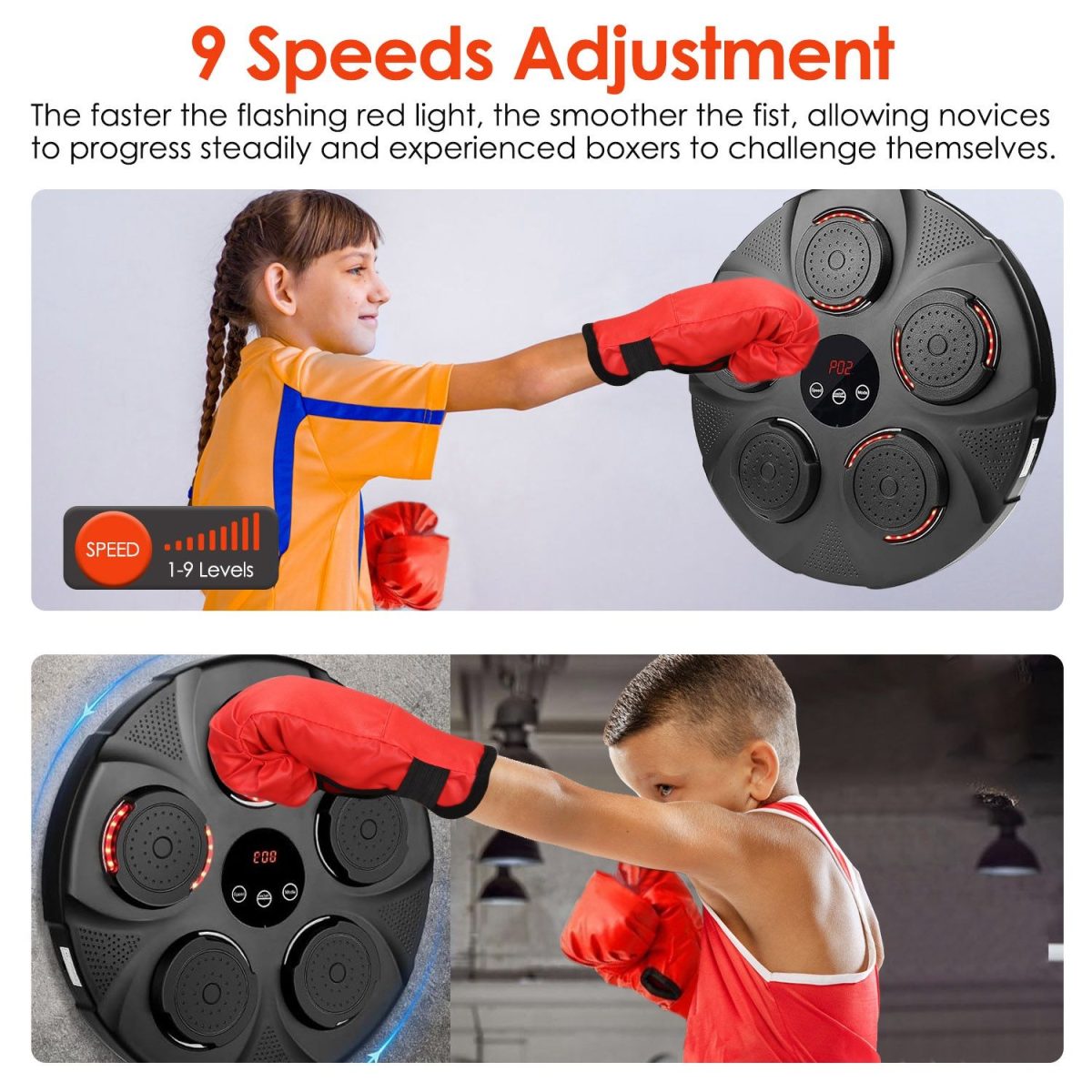 Music Boxing Machine Electronic Wall Target Punching Pad LED Lighted Sandbag Boxing Training Machine Exercise Equipment with Adult Boxing Gloves - Image 14