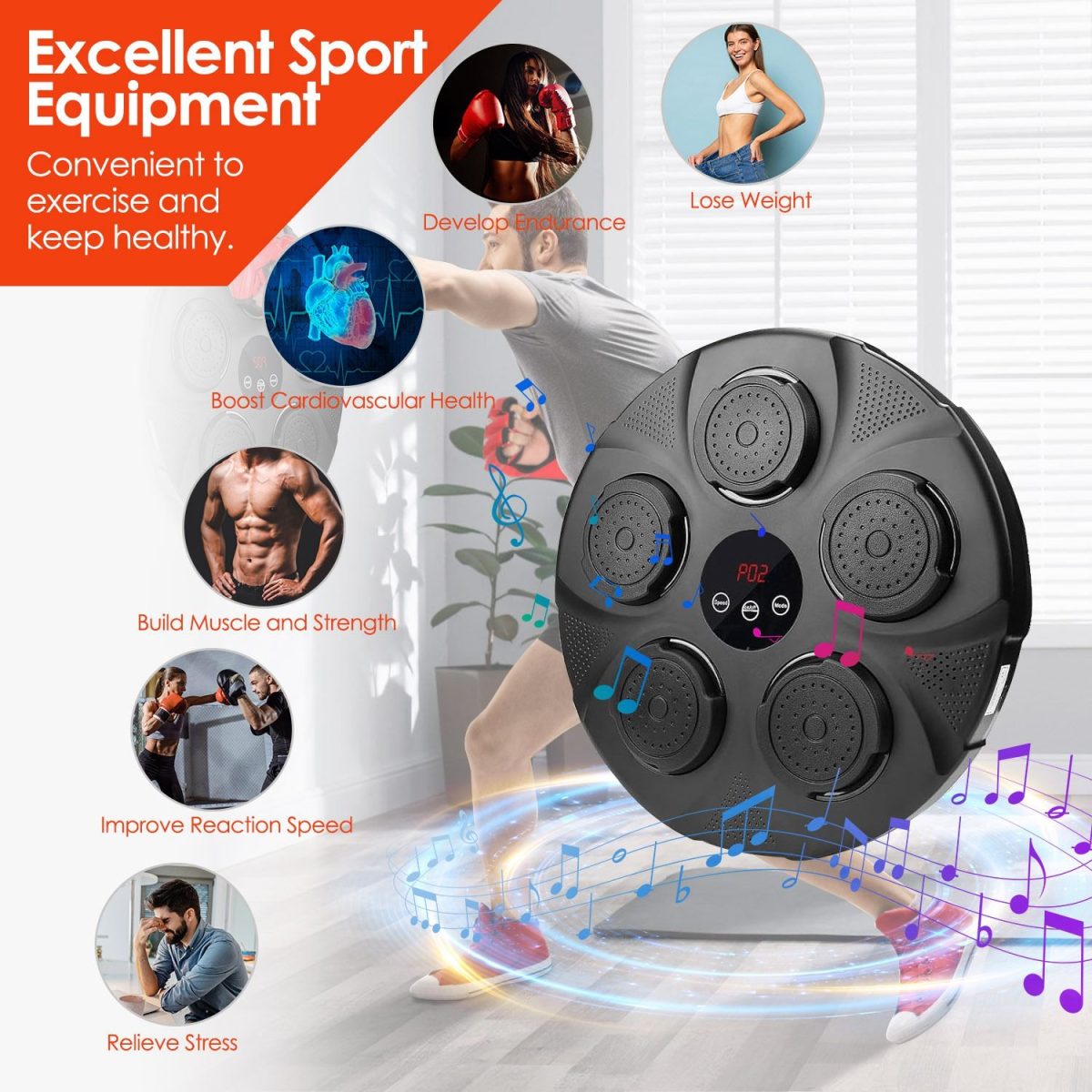 Music Boxing Machine Electronic Wall Target Punching Pad LED Lighted Sandbag Boxing Training Machine Exercise Equipment with Adult Boxing Gloves - Image 2