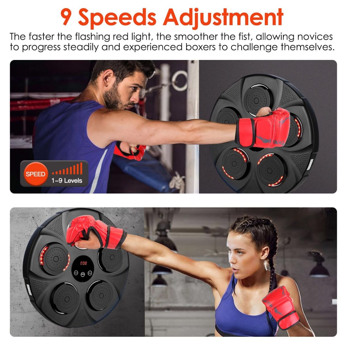 Music Boxing Machine Electronic Wall Target Punching Pad LED Lighted Sandbag Boxing Training Machine Exercise Equipment with Adult Boxing Gloves - Image 4