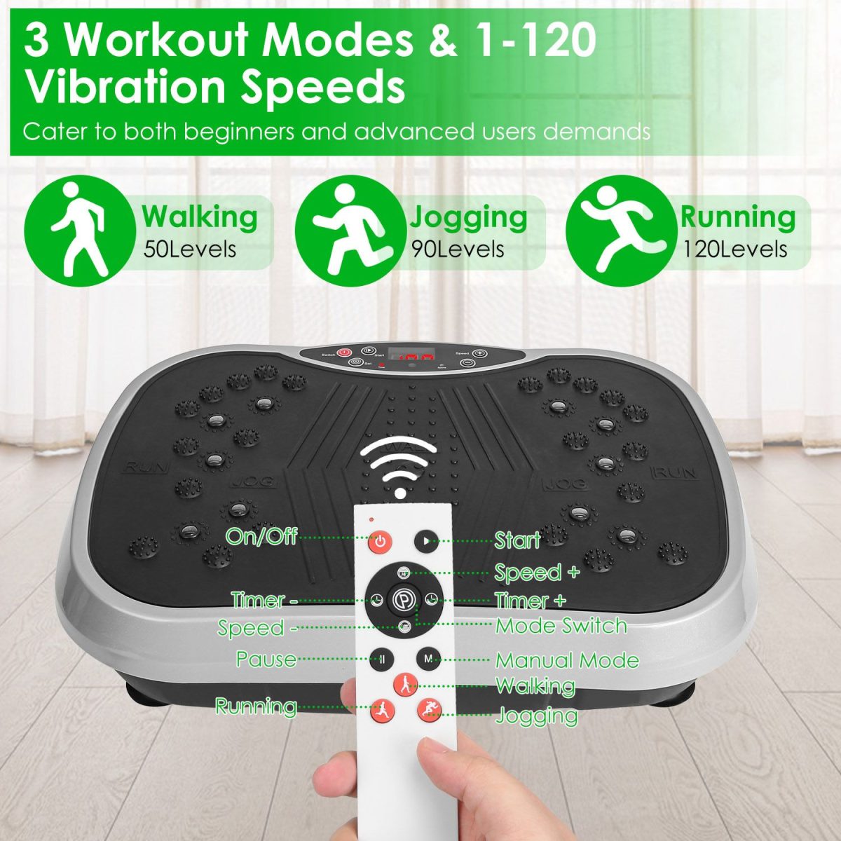 Vibration Plate Exercise Machine With Resistant Bands Remote Control Whole Body Vibration Platform Workout Equipment Home Fitness Training Equipment For Weight Loss Fat Burner - Image 2