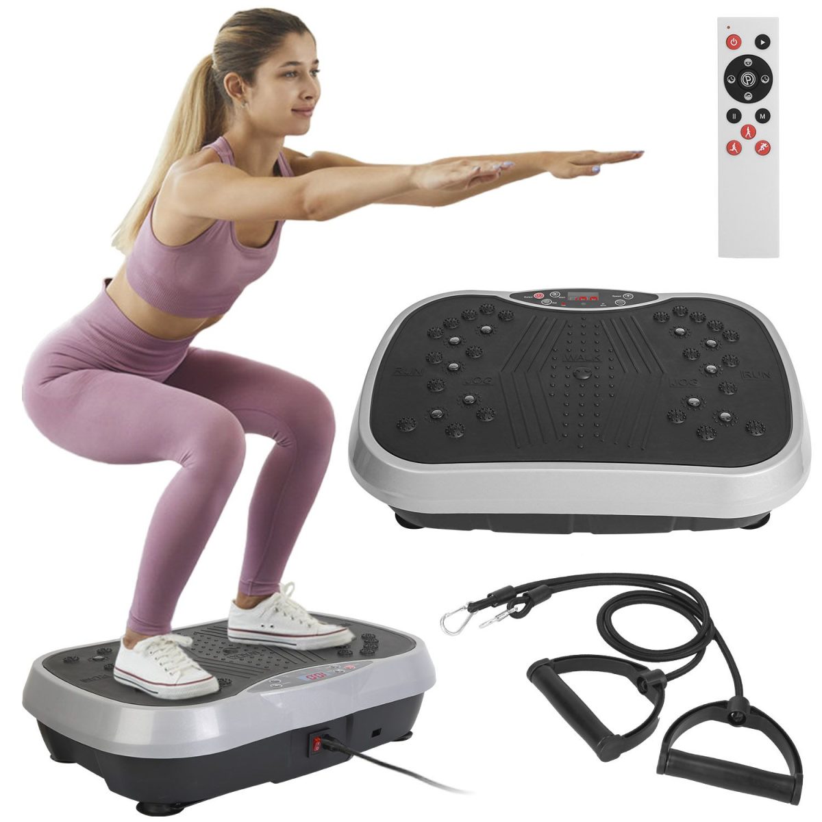 Vibration Plate Exercise Machine With Resistant Bands Remote Control Whole Body Vibration Platform Workout Equipment Home Fitness Training Equipment For Weight Loss Fat Burner - Image 11