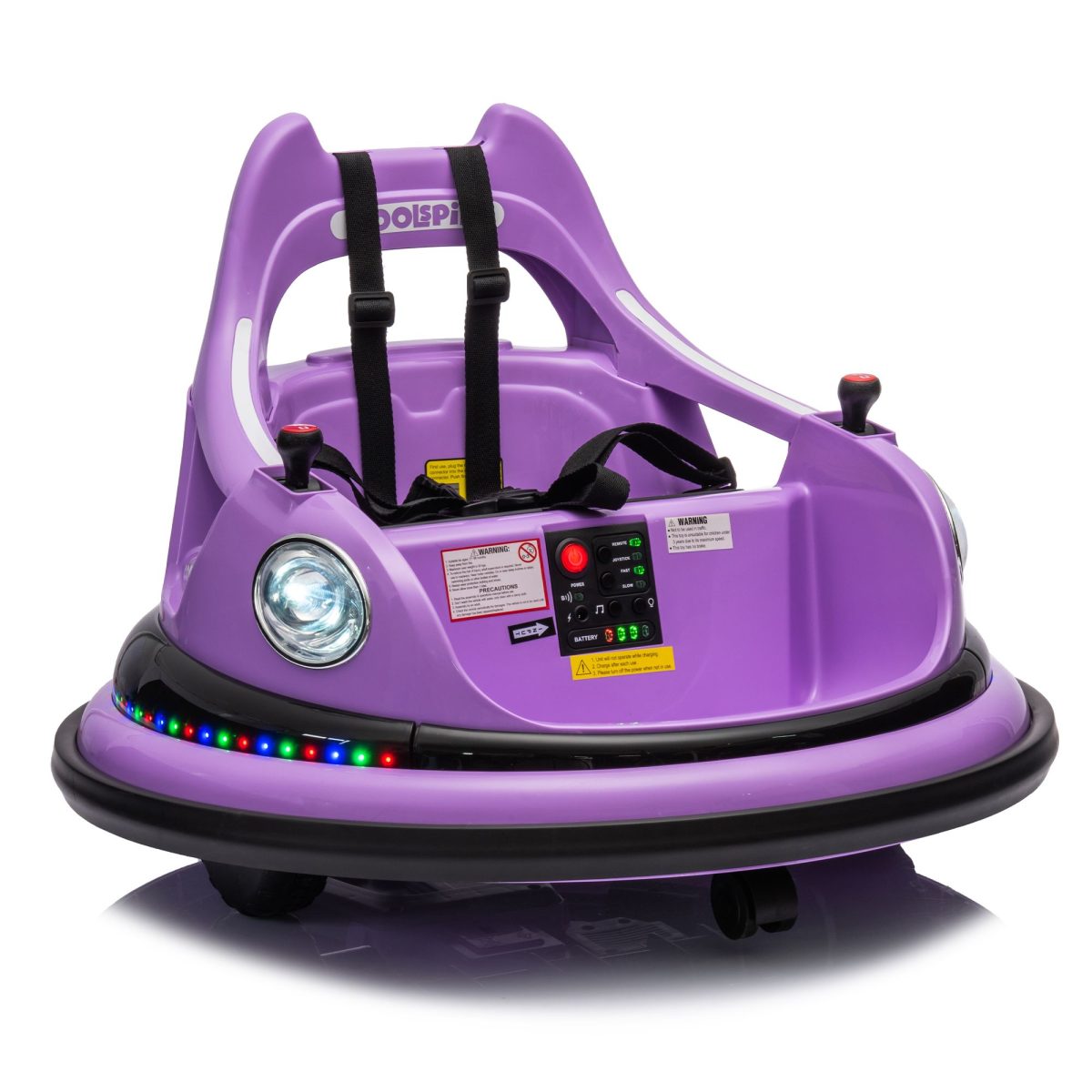 12V ride on bumper car for kids,electric car for kids,1.5-5 Years Old,W/Remote Control, LED Lights, Bluetooth & 360 Degree Spin, Vehicle body with anti-collision padding
Five-point Safety Belt,2wd - Image 9