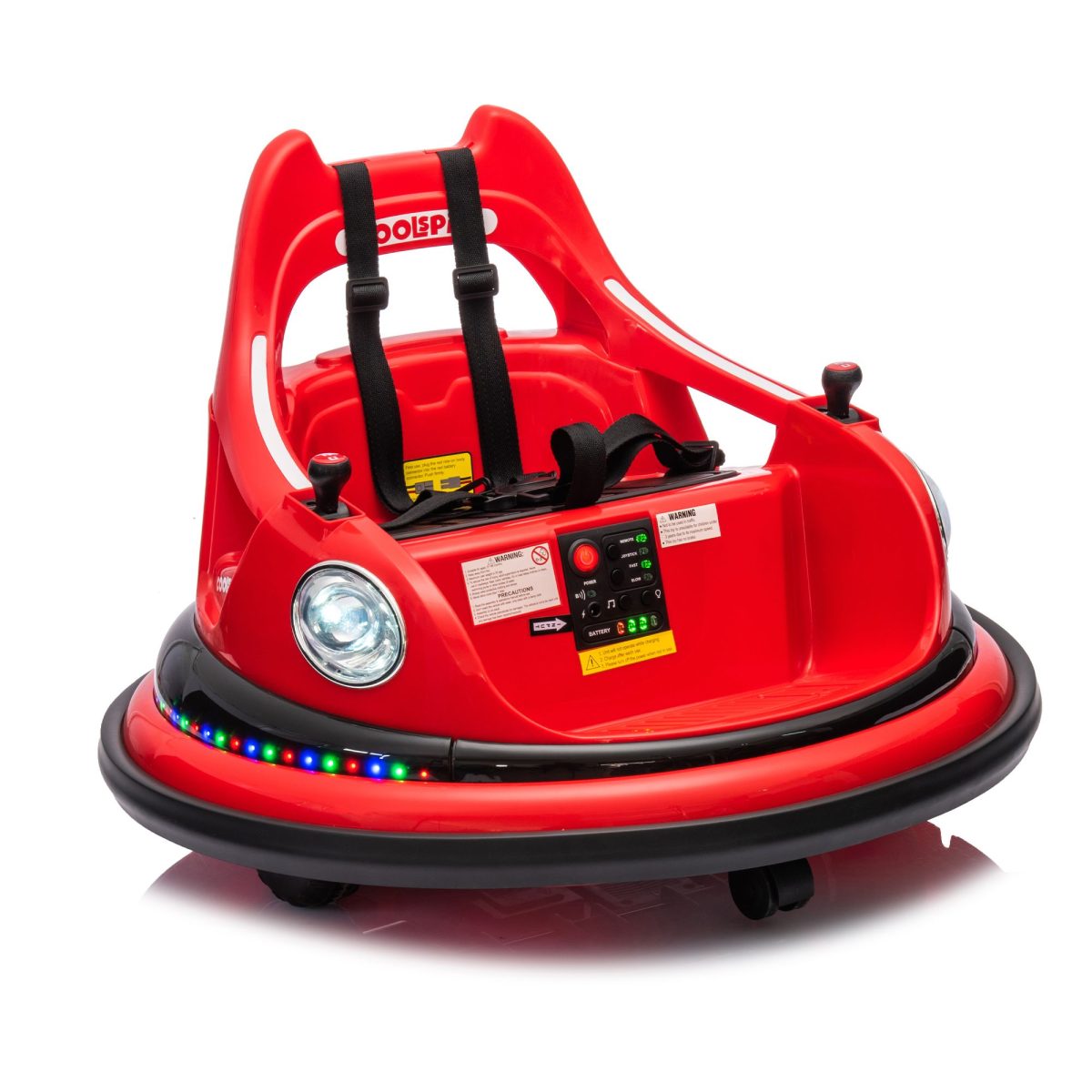 12V ride on bumper car for kids,electric car for kids,1.5-5 Years Old,W/Remote Control, LED Lights, Bluetooth & 360 Degree Spin, Vehicle body with anti-collision padding
Five-point Safety Belt,2wd - Image 3