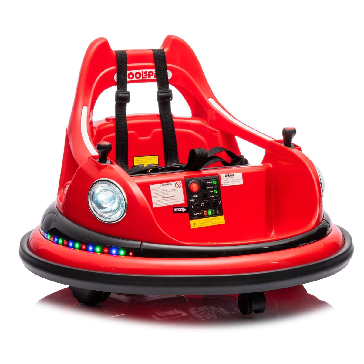 12V ride on bumper car for kids,electric car for kids,1.5-5 Years Old,W/Remote Control, LED Lights, Bluetooth & 360 Degree Spin, Vehicle body with anti-collision padding
Five-point Safety Belt,2wd - Image 4