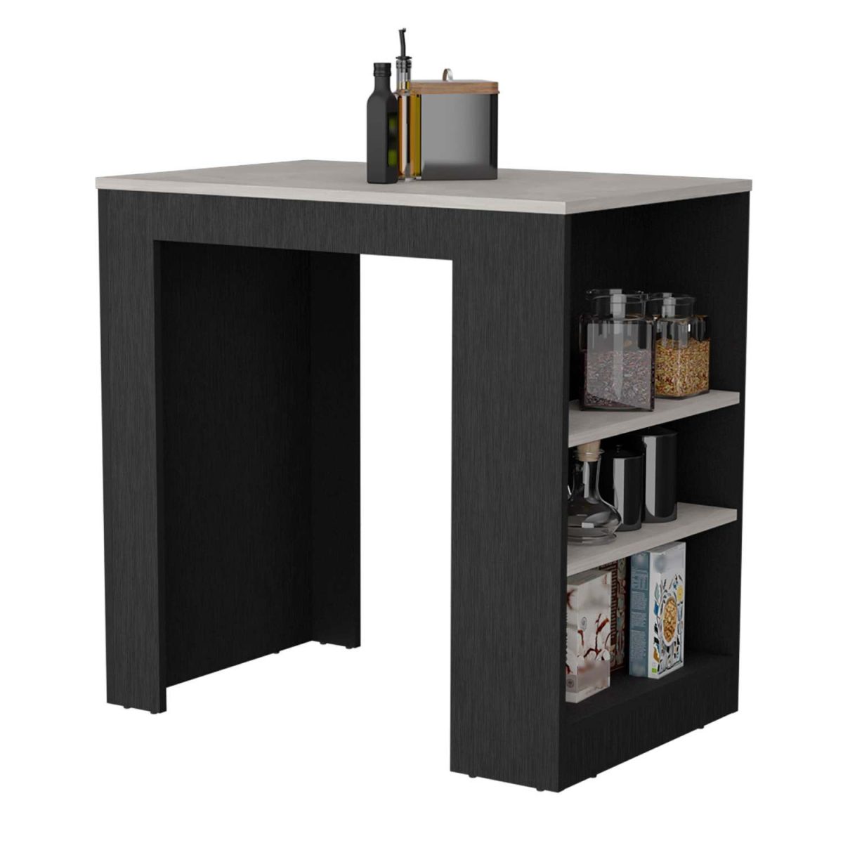 Kitchen Island, Kitchen Bar Table 36" H, with 3-Side Shelves, White, Wengue/ Ibiza Marble Color Finish - Image 2