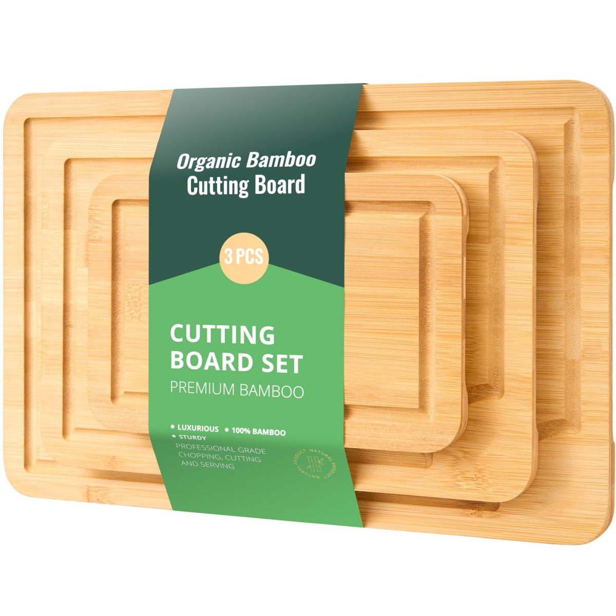 Cutting Board, 3 Pieces, Premium Versatile Bamboo Cutting Board with Food-Grade Oil and Juice Groove,Sturdy & Durable Chopping Board with Built-in Handle, Fit for Display, Chopping & Serving - Image 3