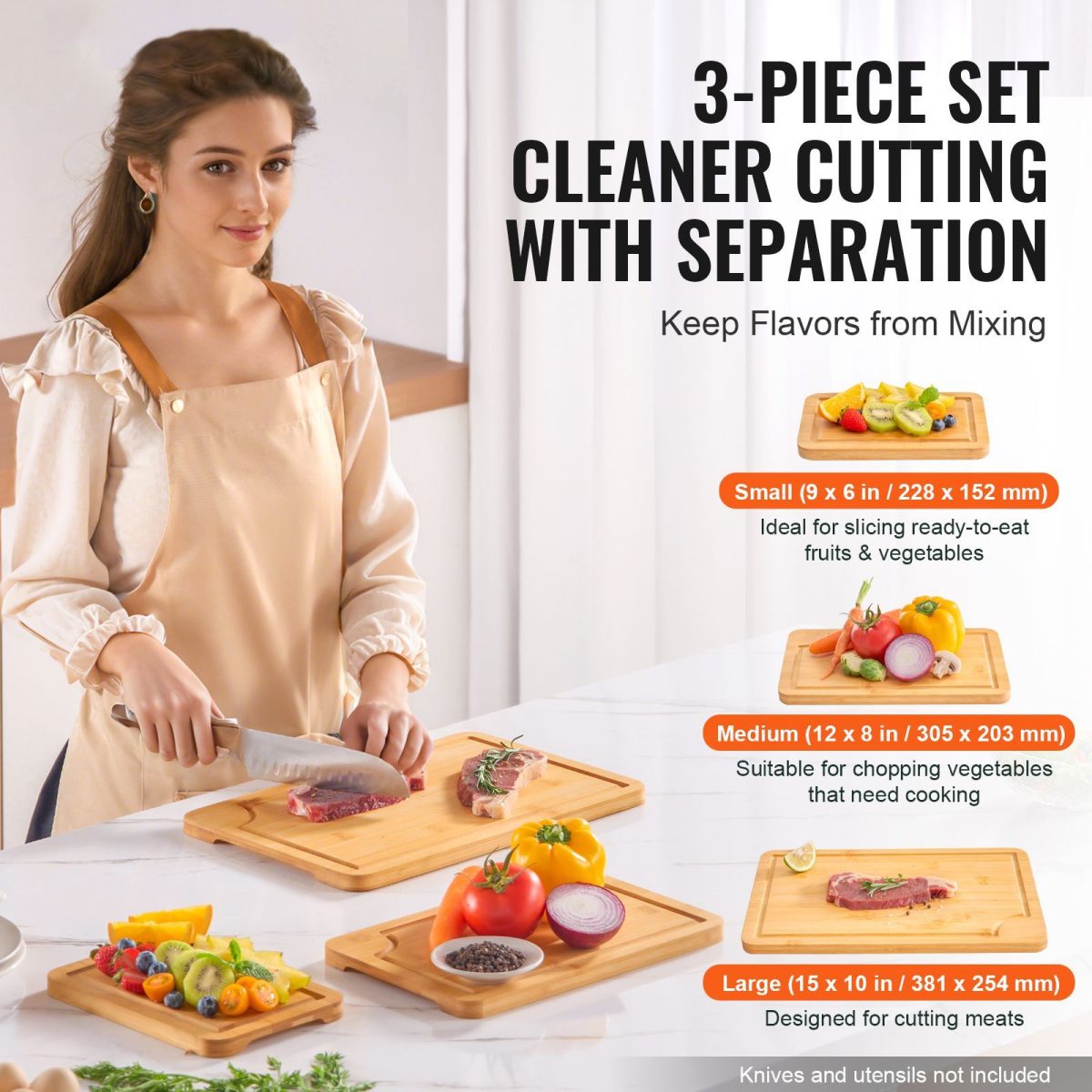 Cutting Board, 3 Pieces, Premium Versatile Bamboo Cutting Board with Food-Grade Oil and Juice Groove,Sturdy & Durable Chopping Board with Built-in Handle, Fit for Display, Chopping & Serving - Image 8
