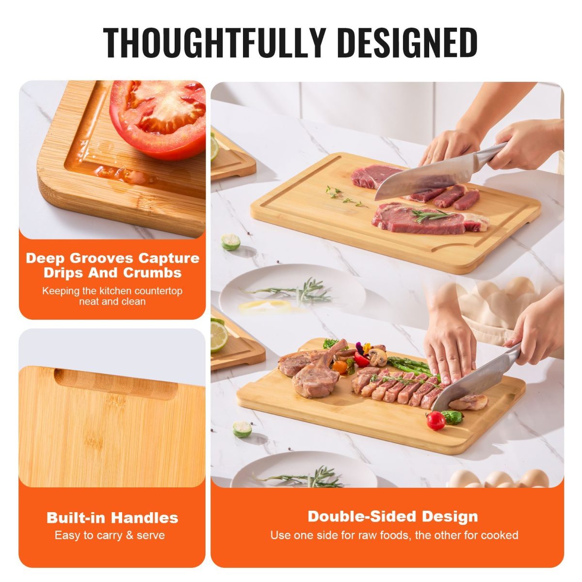 Cutting Board, 3 Pieces, Premium Versatile Bamboo Cutting Board with Food-Grade Oil and Juice Groove,Sturdy & Durable Chopping Board with Built-in Handle, Fit for Display, Chopping & Serving - Image 9
