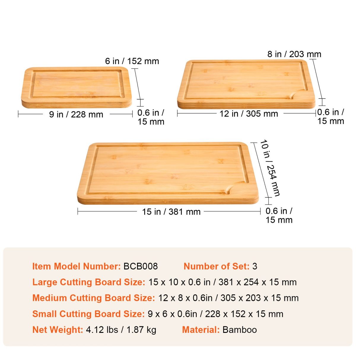 Cutting Board, 3 Pieces, Premium Versatile Bamboo Cutting Board with Food-Grade Oil and Juice Groove,Sturdy & Durable Chopping Board with Built-in Handle, Fit for Display, Chopping & Serving - Image 10
