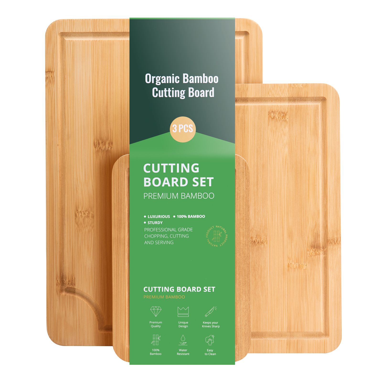 d0102hsv036.jpg Cutting Board, 3 Pieces, Premium Versatile Bamboo Cutting Board with Food-Grade Oil and Juice Groove,Sturdy & Durable Chopping Board with Built-in Handle, Fit for Display, Chopping & Serving - Image 1