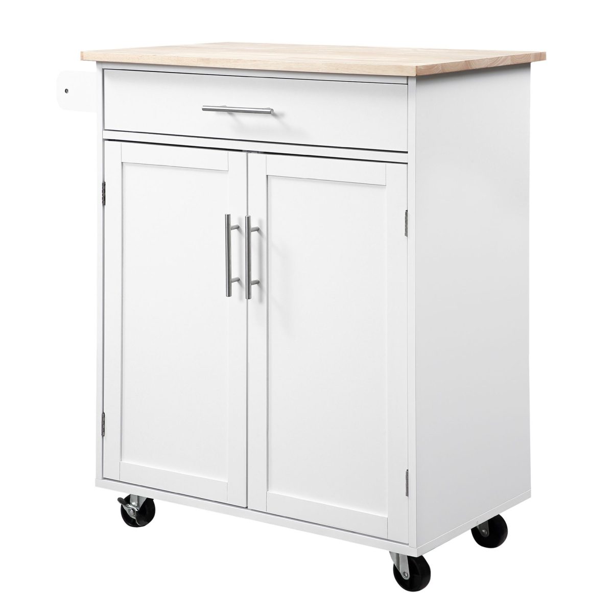 Kitchen Island Cart Rolling Trolley Cart with Drawer, Storage Cabinet & Towel Rack, White - Image 11