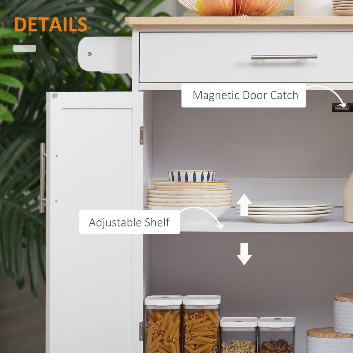 Kitchen Island Cart Rolling Trolley Cart with Drawer, Storage Cabinet & Towel Rack, White - Image 7