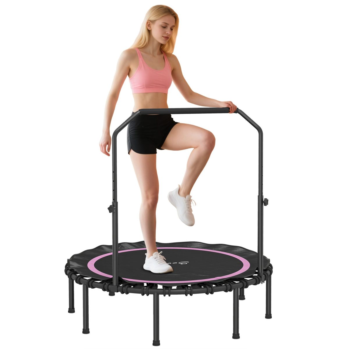 48" Rebounder Trampoline for Adults, Foldable Mini Trampoline with Adjustable Handle Bar for Indoor Outdoor, Pink - Image 11