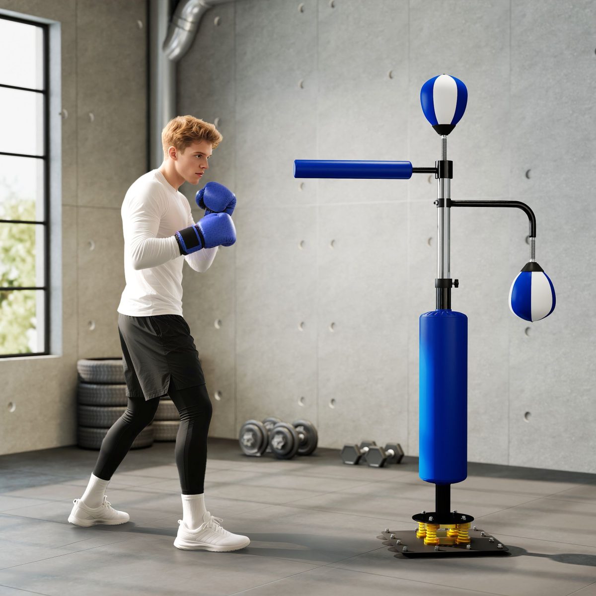 4.6'-6.7' Speed Bag Boxing Bag Stand, Reflex Bag Boxing Training Equipment, Speed Punching Bag, Blue - Image 2