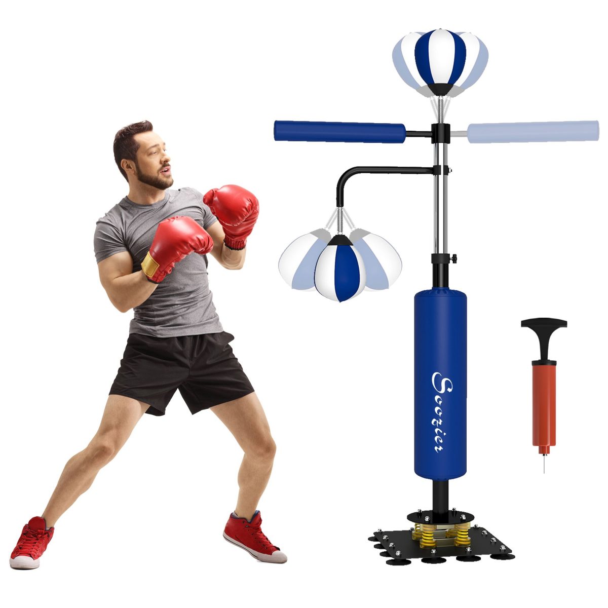 4.6'-6.7' Speed Bag Boxing Bag Stand, Reflex Bag Boxing Training Equipment, Speed Punching Bag, Blue - Image 11