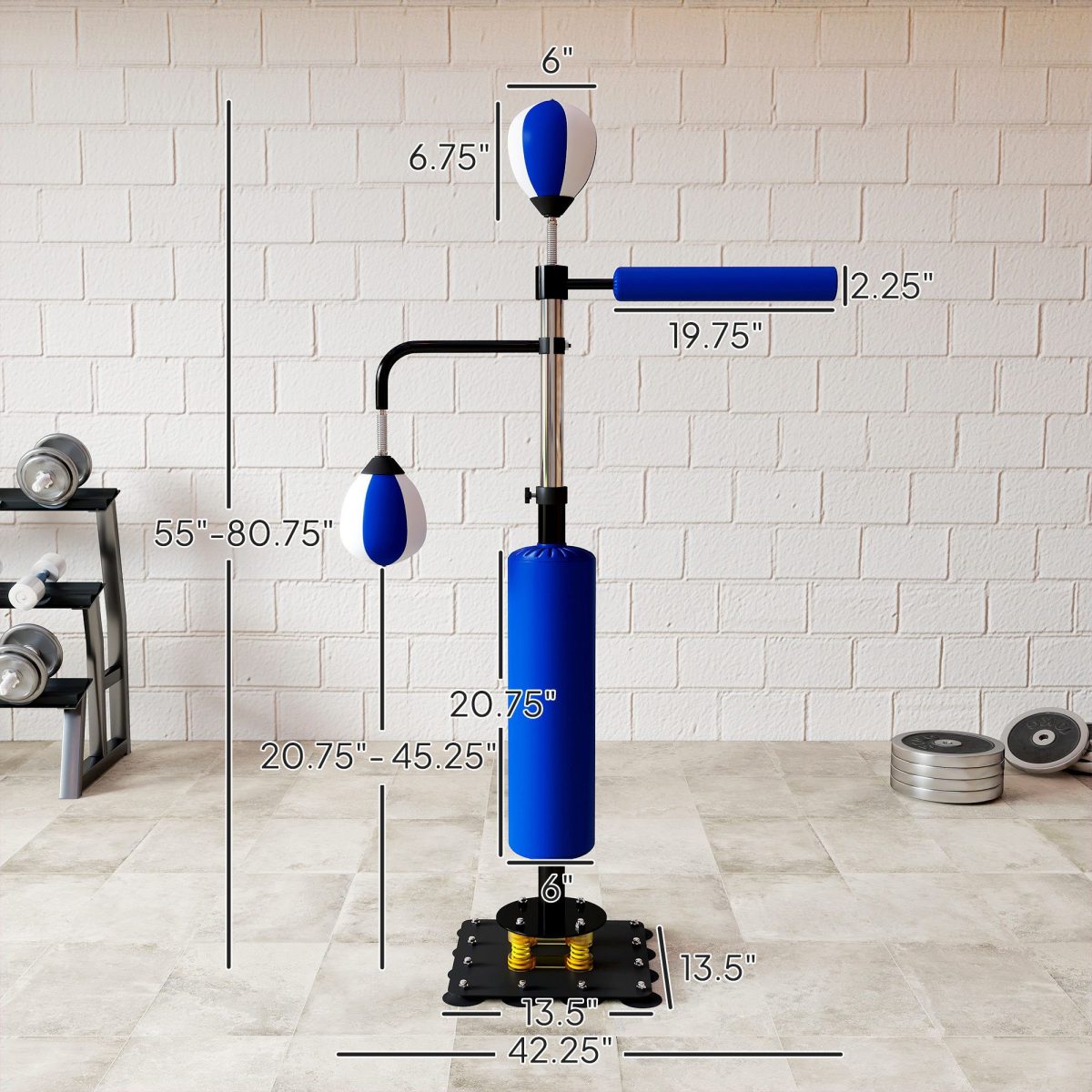 4.6'-6.7' Speed Bag Boxing Bag Stand, Reflex Bag Boxing Training Equipment, Speed Punching Bag, Blue - Image 3