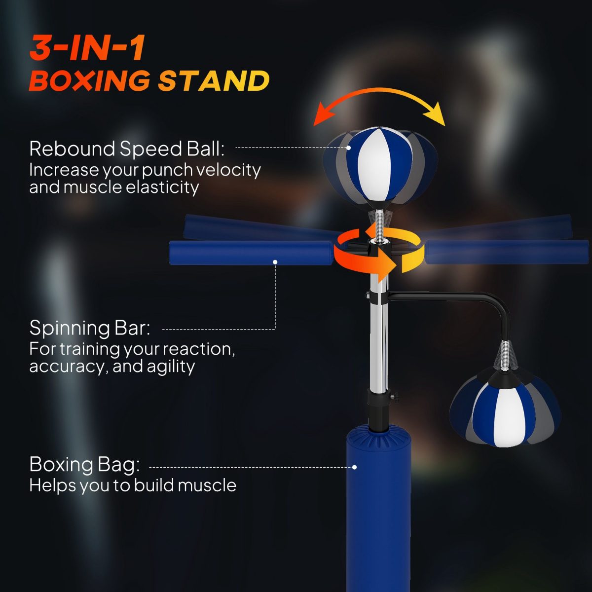 4.6'-6.7' Speed Bag Boxing Bag Stand, Reflex Bag Boxing Training Equipment, Speed Punching Bag, Blue - Image 4