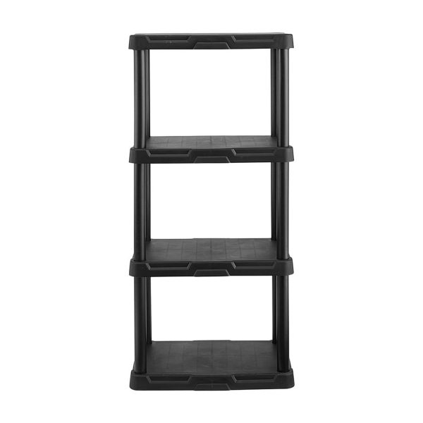 4-Shelf Black Plastic Storage Shelf, 22" W x 14" D x 47" H, Holds up to 200 lb Total Capacity