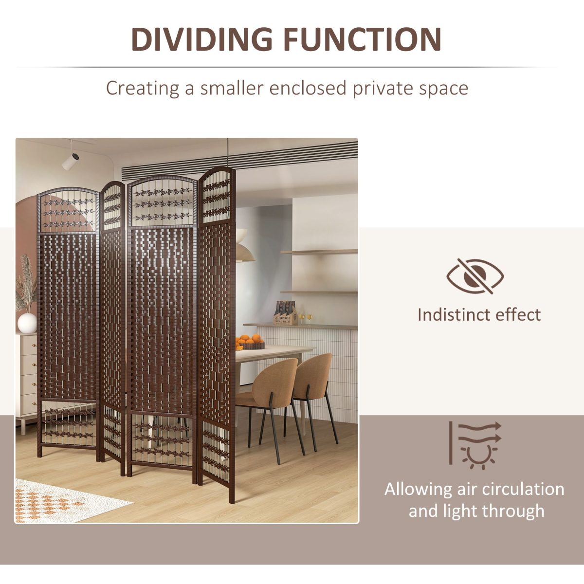 4 Panel Folding Room Divider Portable Privacy Screen Wave Fiber Room Partition for Home Office Brown - Image 7