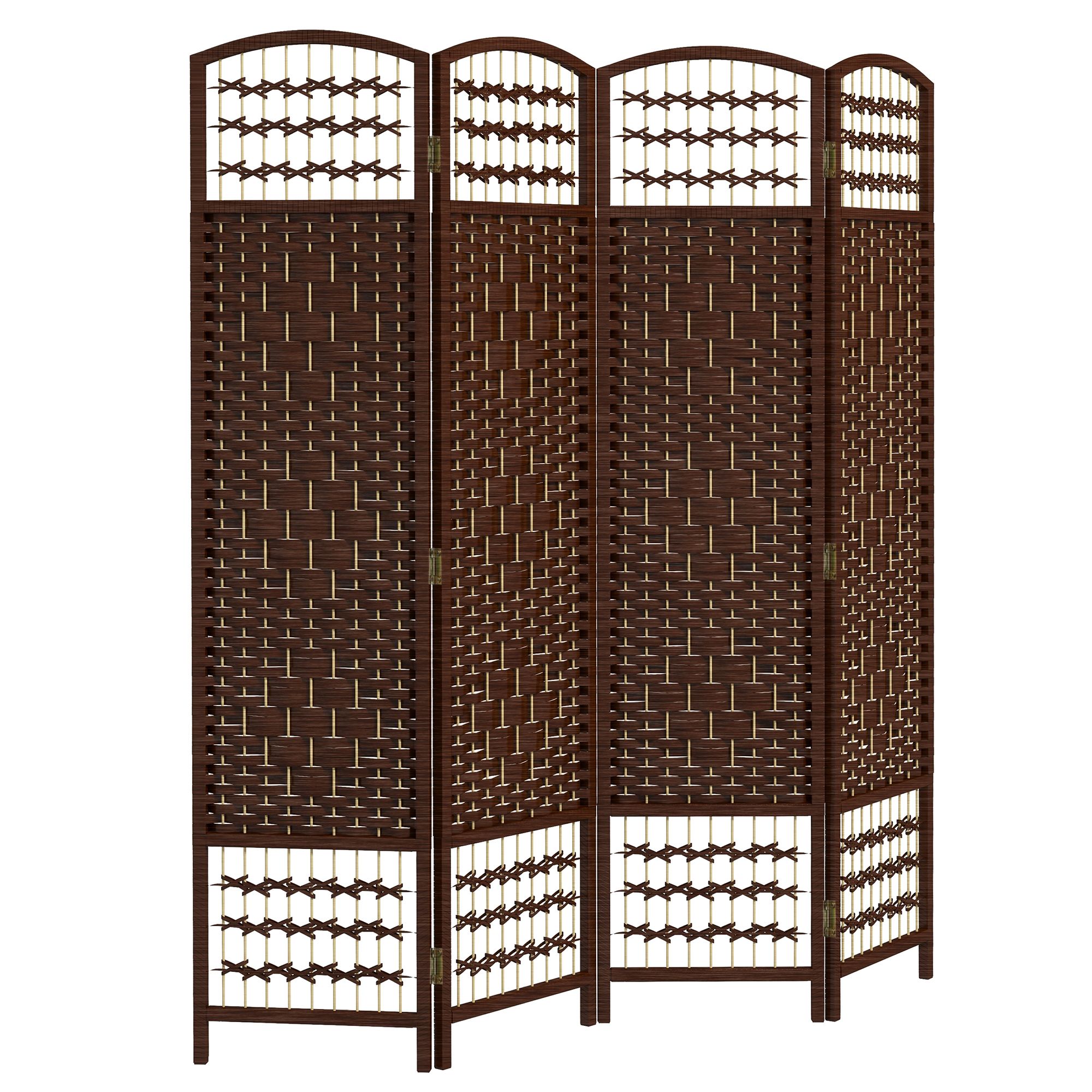 d0102x38ux7.jpg 4 Panel Folding Room Divider Portable Privacy Screen Wave Fiber Room Partition for Home Office Brown - Image 1