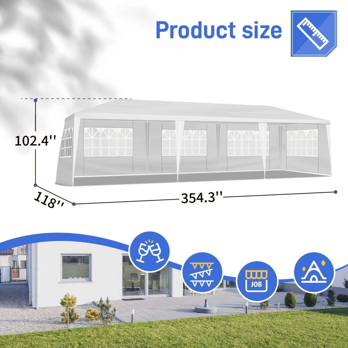 10'x30' Outdoor Party Tent with 8 Removable Sidewalls, Waterproof Canopy Patio Wedding Gazebo, White (self-pickup ONLY) - Image 19