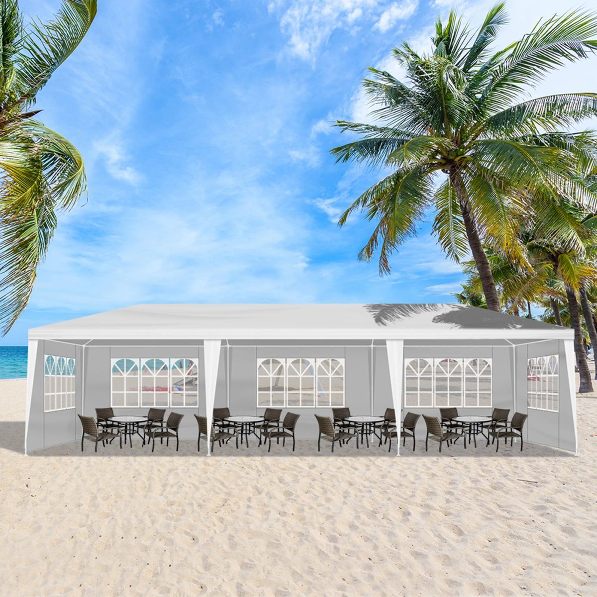 10'x30' Outdoor Party Tent with 8 Removable Sidewalls, Waterproof Canopy Patio Wedding Gazebo, White (self-pickup ONLY) - Image 20