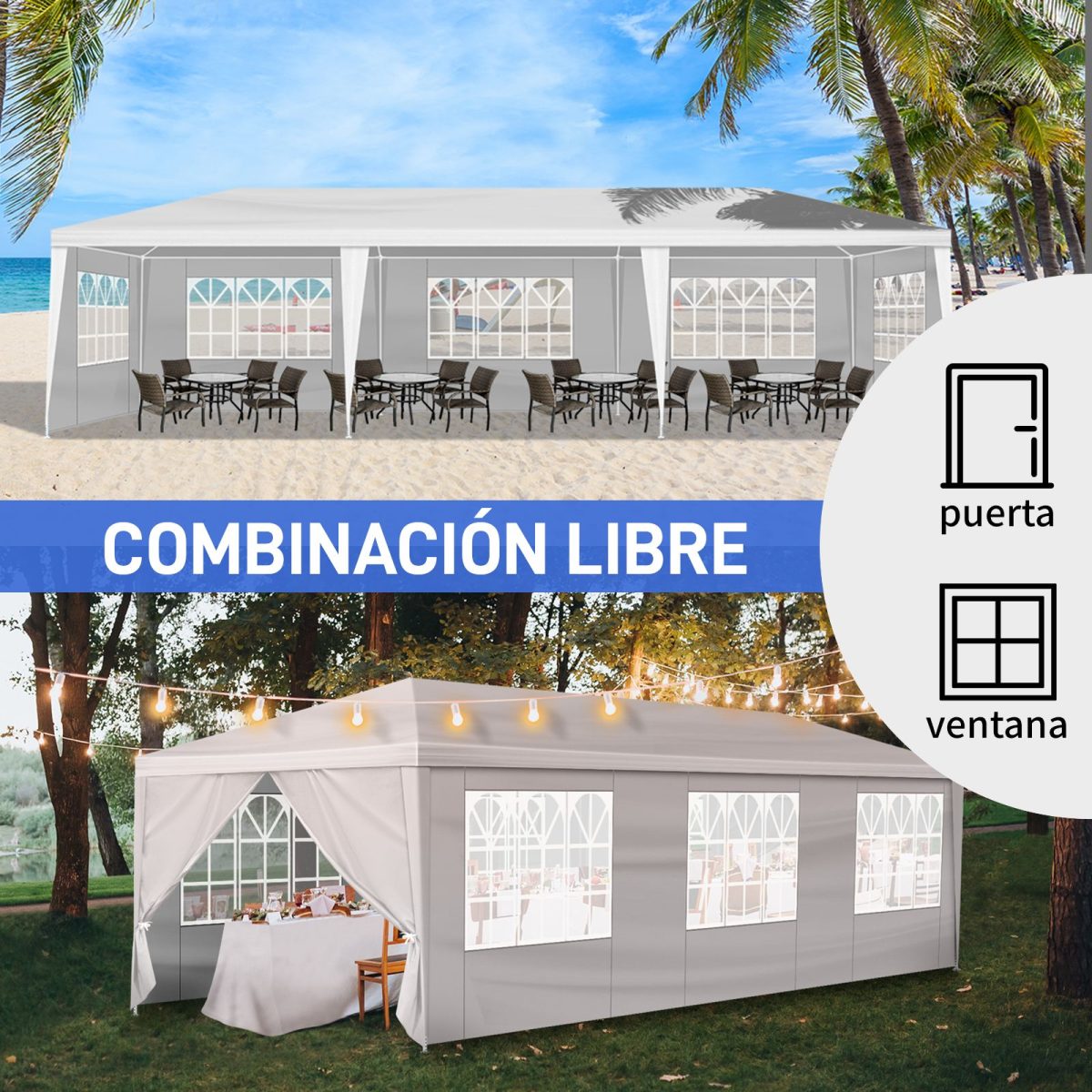 10'x30' Outdoor Party Tent with 8 Removable Sidewalls, Waterproof Canopy Patio Wedding Gazebo, White (self-pickup ONLY) - Image 6