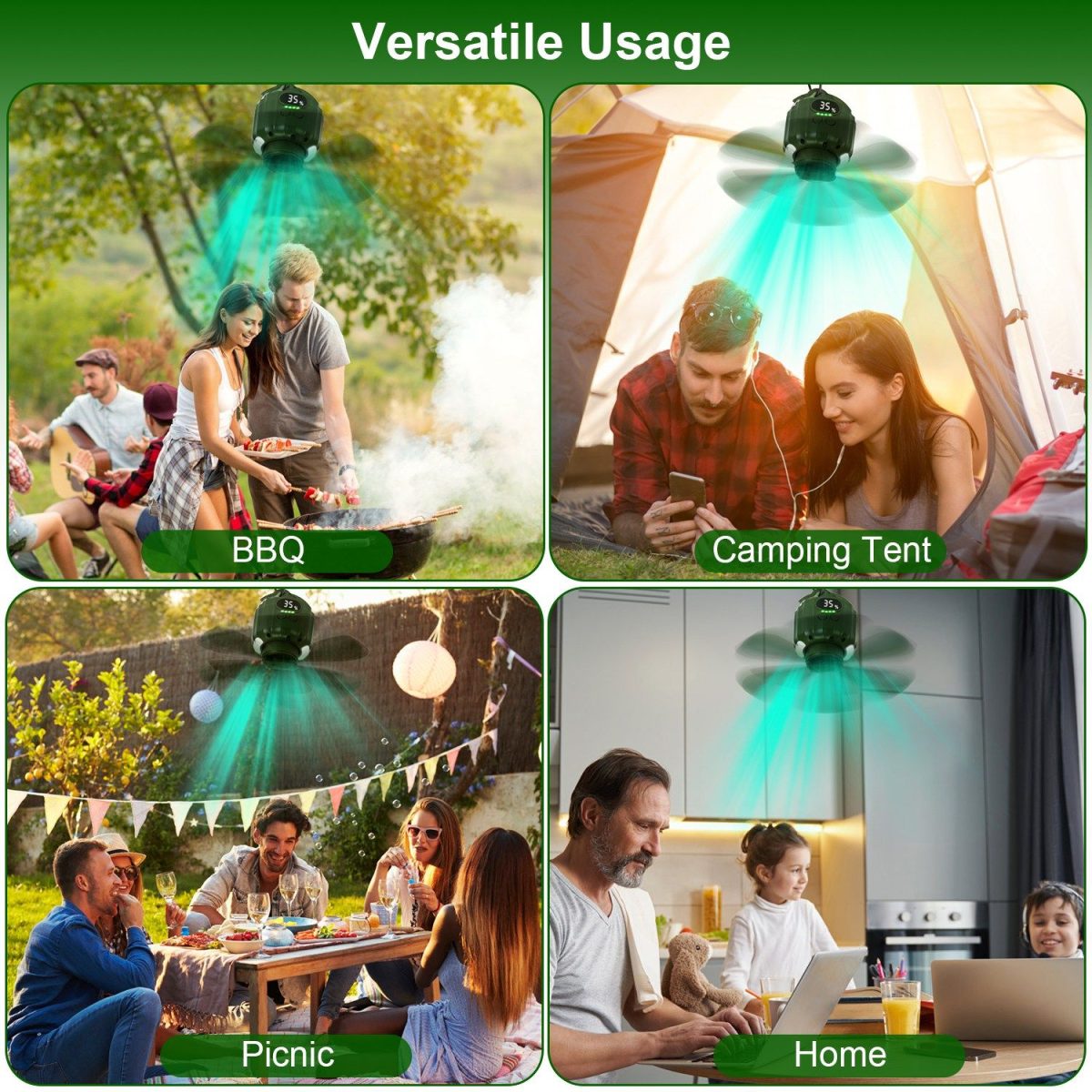 Portable Camping Ceiling LED Fan 5200mAh USB Battery Powered Hanging Tent Lantern Fan Power Bank with 3 Fan Speed 3 Light Brightness Smart Timer Display Remote Control - Image 11