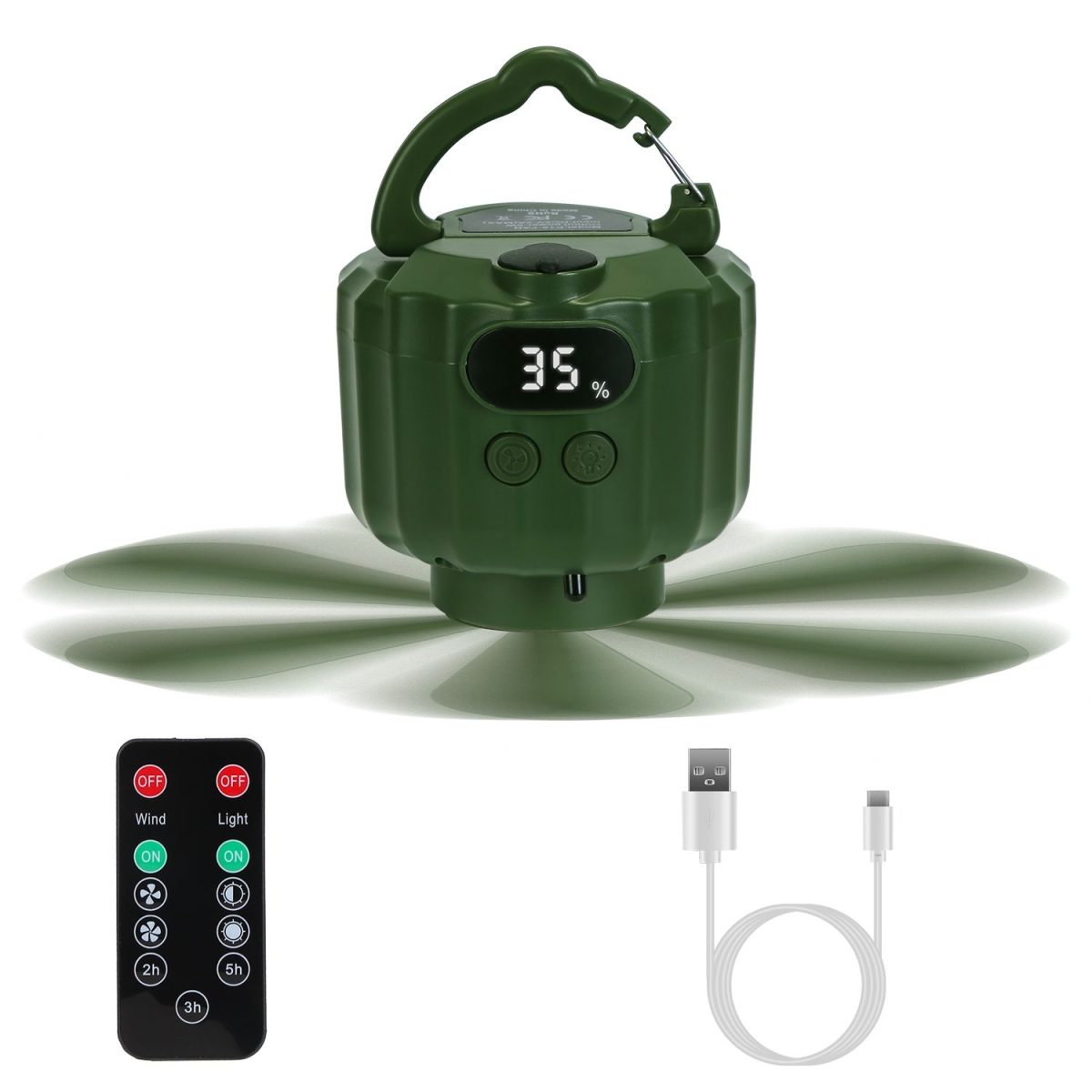 Portable Camping Ceiling LED Fan 5200mAh USB Battery Powered Hanging Tent Lantern Fan Power Bank with 3 Fan Speed 3 Light Brightness Smart Timer Display Remote Control - Image 3