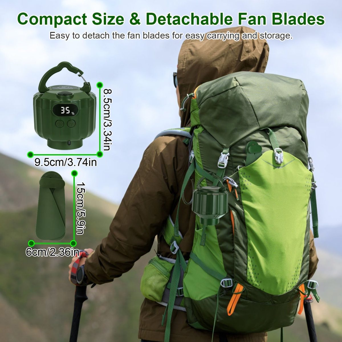 Portable Camping Ceiling LED Fan 5200mAh USB Battery Powered Hanging Tent Lantern Fan Power Bank with 3 Fan Speed 3 Light Brightness Smart Timer Display Remote Control - Image 7