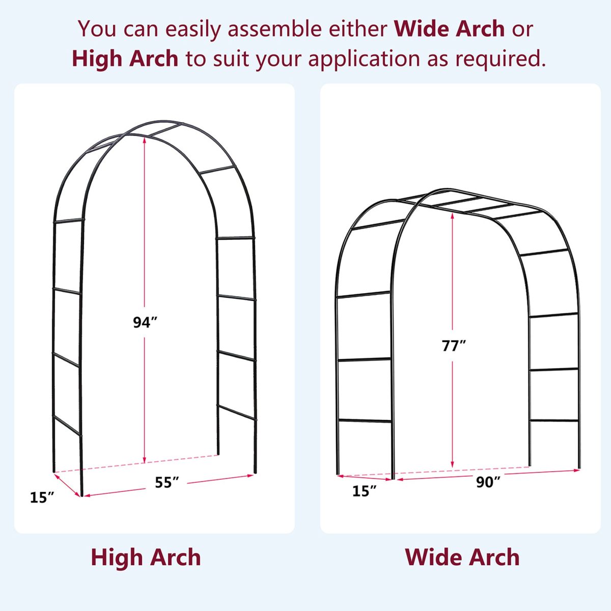 78"H x 45"W Metal Garden Arch Trellis; Adjustable Arbor Trellis for Garden Climbing Plants Support or Wedding Decor,Black - Image 9
